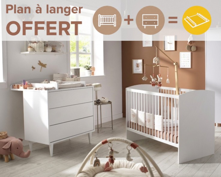 Chambre bébé 2 pièces Milann, Lit bébé 120x60 et Commode à langer