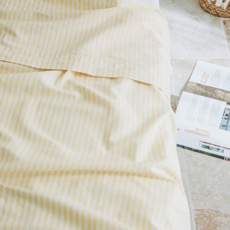 Drap plat 1 personne Percale de Coton Bio Rayé