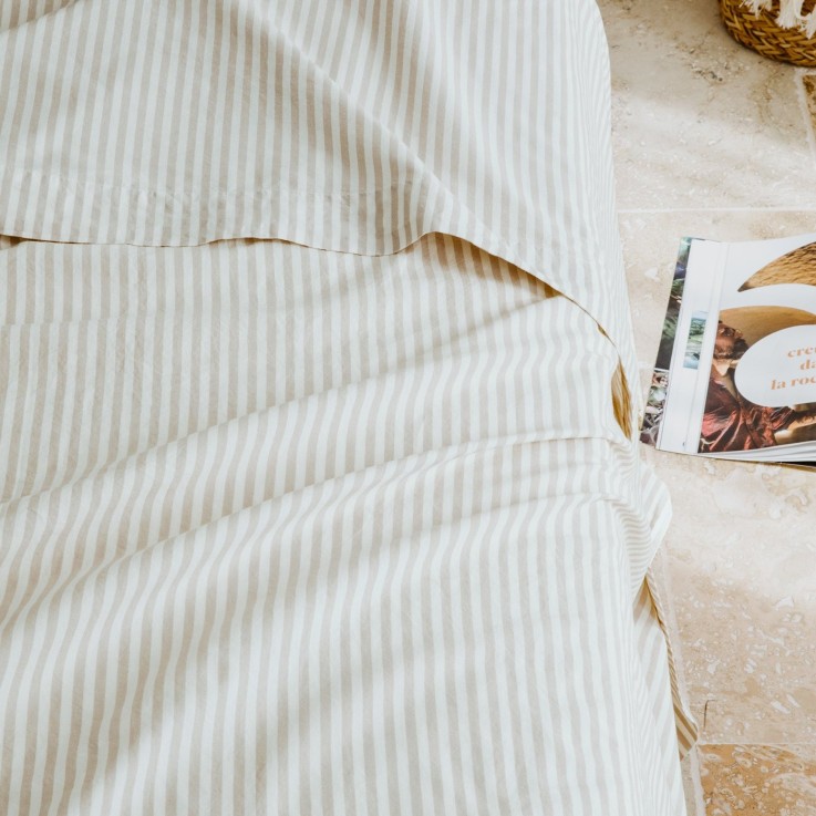 Drap plat adulte Percale de Coton Bio Rayé
