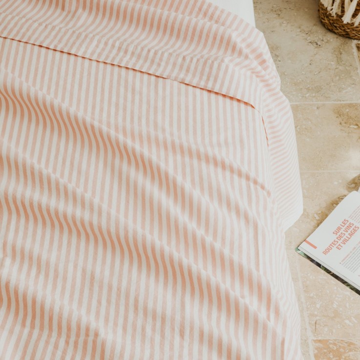 Drap plat adulte Percale de Coton Bio Rayé