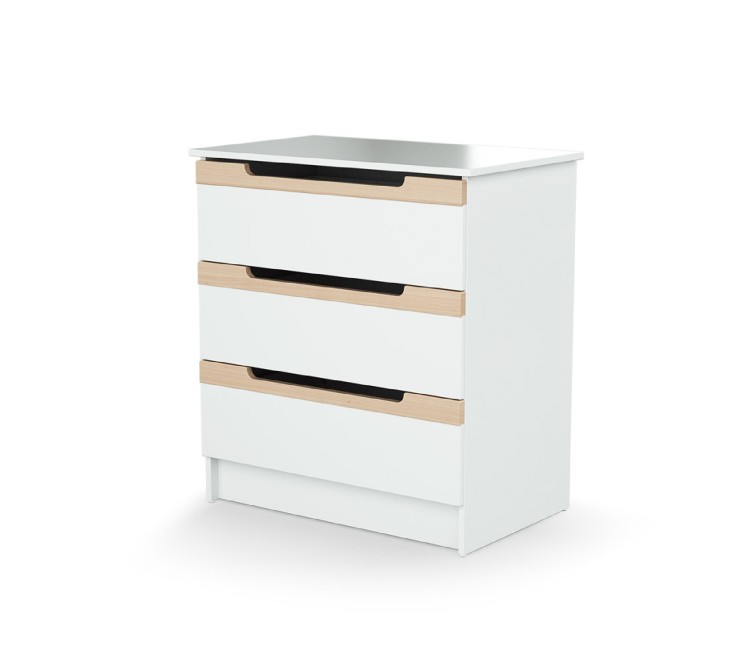 Commode à langer 3 tiroirs en bois CARROUSEL Blanc et Hêtre Verni
