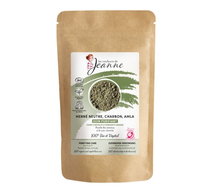 Soin purifiant Henné neutre, charbon & amla certifié Bio (100g)