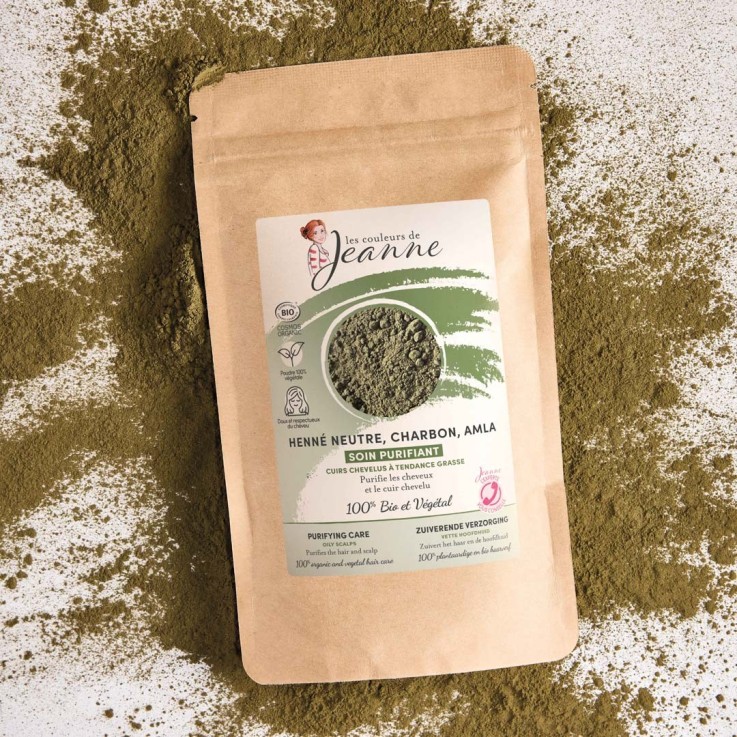 Soin purifiant Henné neutre, charbon & amla certifié Bio (100g)
