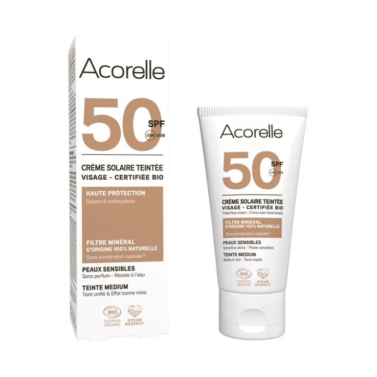 Crème solaire visage teintée médium SPF50 Bio (50ml)