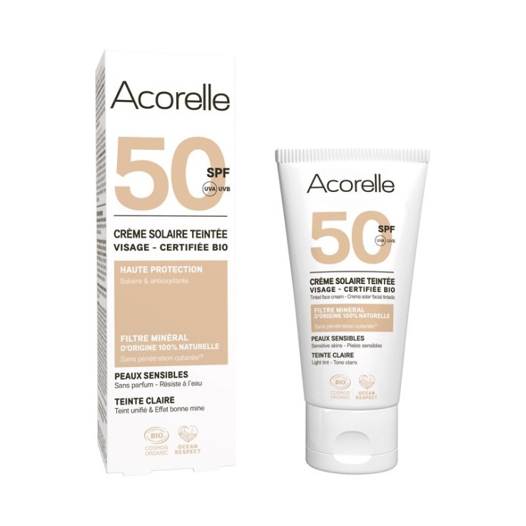 Crème solaire visage teintée claire SPF50 Bio (50ml)
