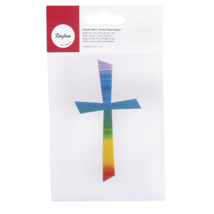 Motif en cire Croix arc en ciel, 10,5x5,5cm, 1 pce.