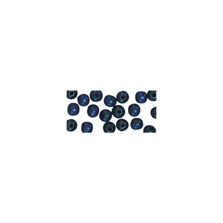 Perles en bois FSC 100%, polies, 10mm ø, bleu foncé, 52 pièces