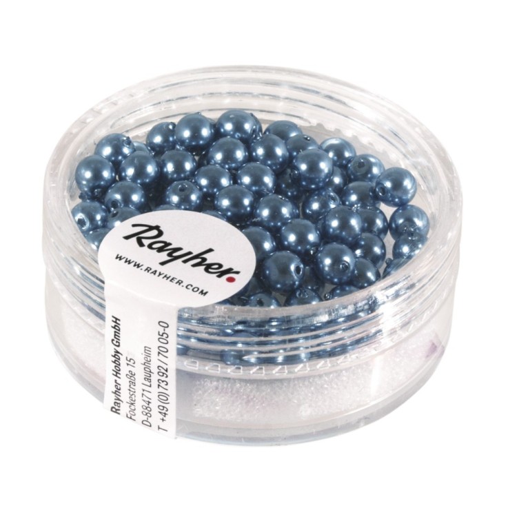Renaissance Perles en verre , 4mm ø, bleu azur, boîte 85 pces