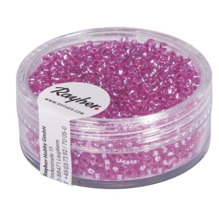 Rocailles, 2 mm ø, avec garniture argent, rose foncé, pas lavable, boîte 17 g
