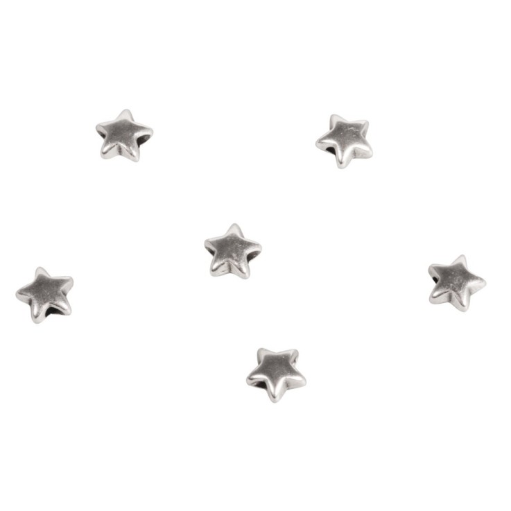 Perle métallique Etoile, 5mm ø, argent, 6 pces