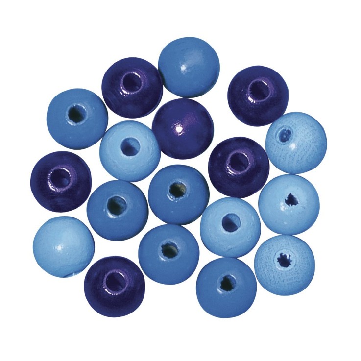 Assort. Perles en bois FSC 100%, 6mm ø, tons bleus, polies, 115 pièces