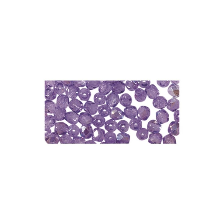 Perle facettée en verre, 3 mm ø, lilas irisée, boîte 100 pièces