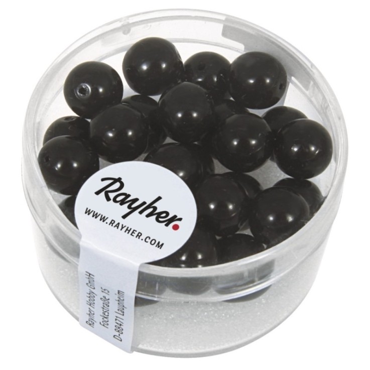 Renaissance Perles en verre , 8mm ø, noir, boîte 25 pces