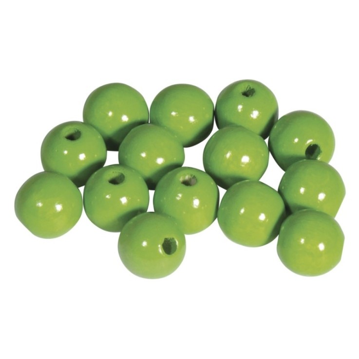 Perles en bois FSC 100%, polies, 10mm ø, vert pomme, 52 pièces