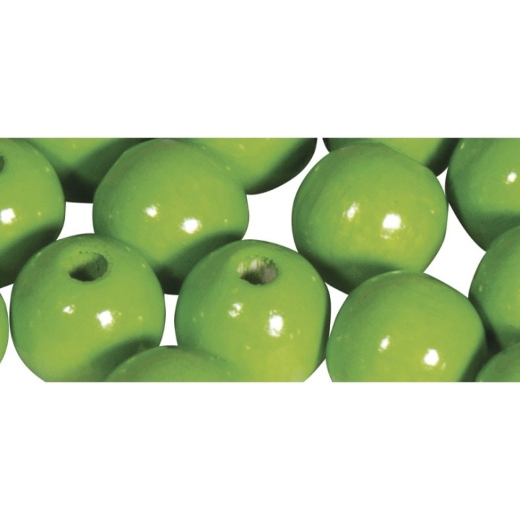 Perles en bois FSC 100%, polies, 10mm ø, vert pomme, 52 pièces