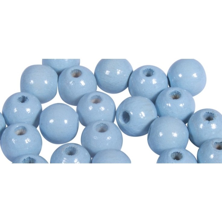 Perles en bois FSC 100%, polies, 8mm ø, bleu pastel , 82 pièces