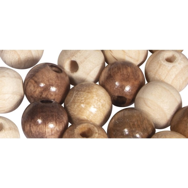 Assort. perles en bois , FSC 100%, 8mm , tons naturelles, polies, 84 pces