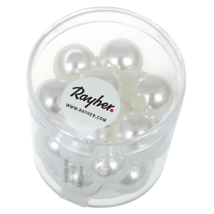Renaissance Perles en verre , 12mm ø, blanc neige, boîte 21 pces
