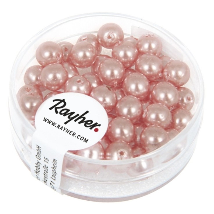 Renaissance Perles en verre , 6mm ø, rose coquille, boîte 45 pces