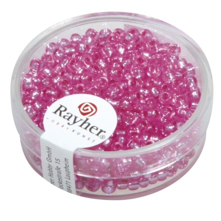 Rocailles,2,6 mm av. garniture d'argent, boîte 16 g, rose foncé, pas lavable