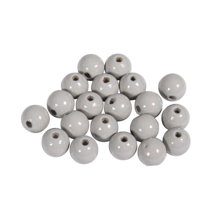 Perles en bois FSC 100%, polies, 10mm ø, gris clair , 52 pièces