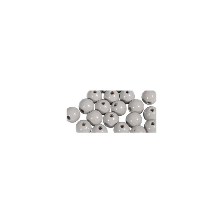 Perles en bois FSC 100%, polies, 10mm ø, gris clair , 52 pièces