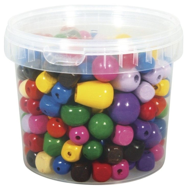 Perles en bois multicolores, 16 - 25 mm ø, boîte 350 g