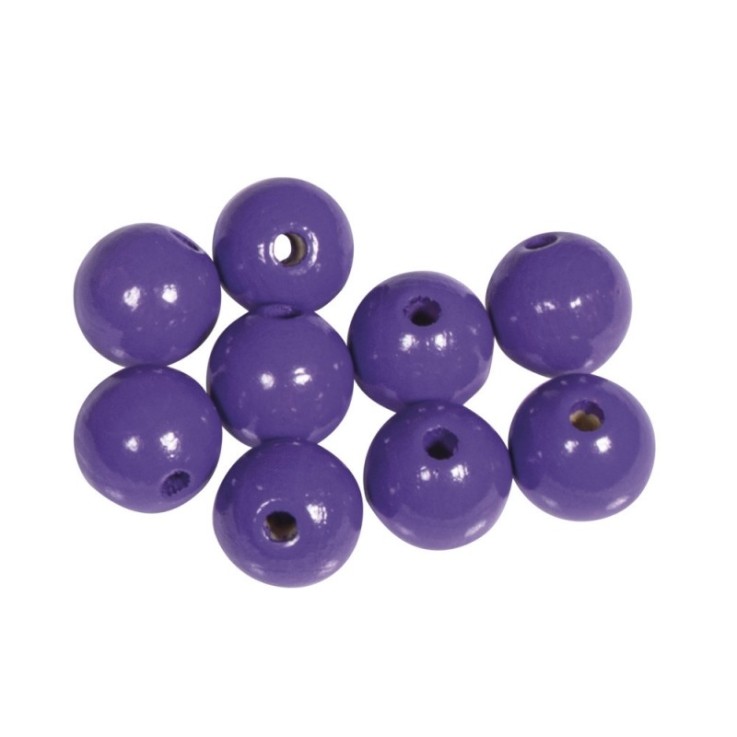 Perles en bois FSC 100%, polies, 12mm 32 pièces , lilas foncé
