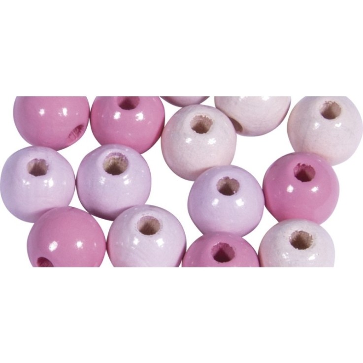 Assort. perles en bois , FSC 100%, 8mm , tons roses, polies, 84 pces