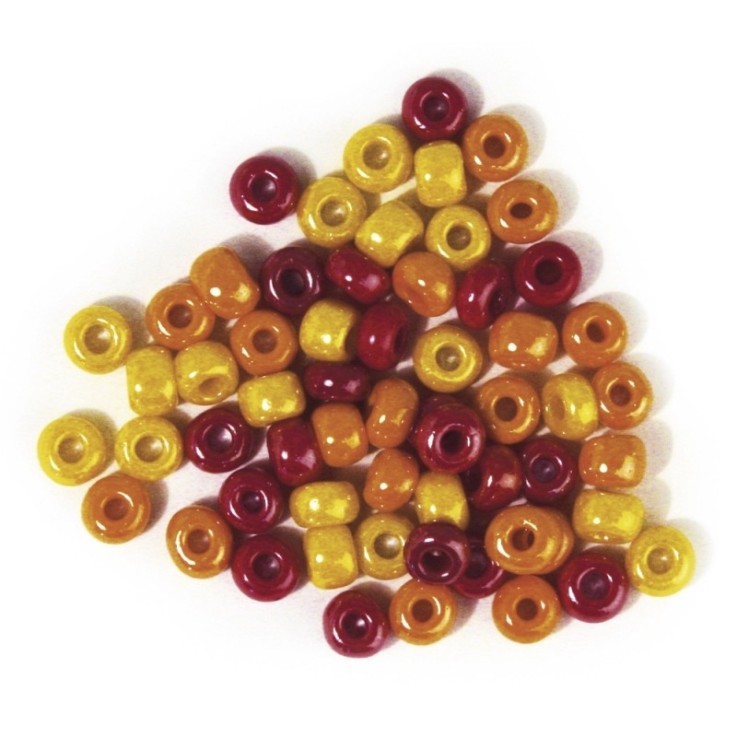 Perle à grand trou en verre, opaque, rouge, jaune, ø 6,7 mm, boîte 55 g