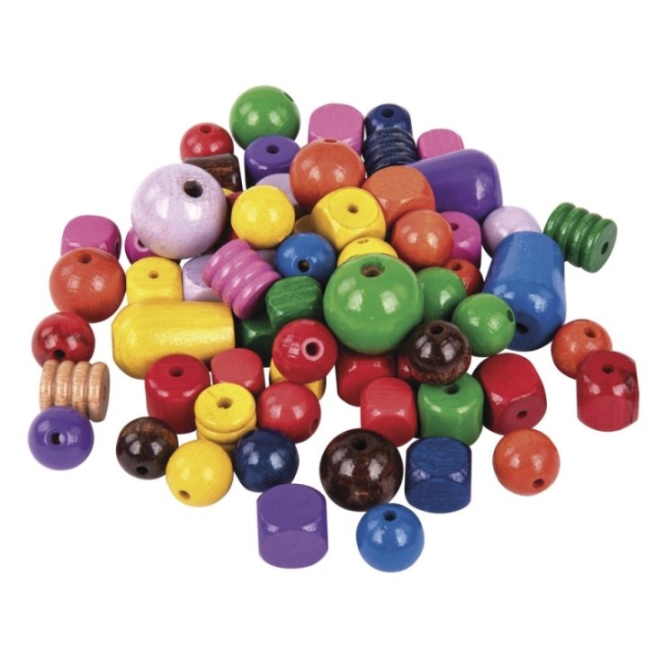 Perles en bois multicolores, 16 - 25 mm ø, boîte 1200 g