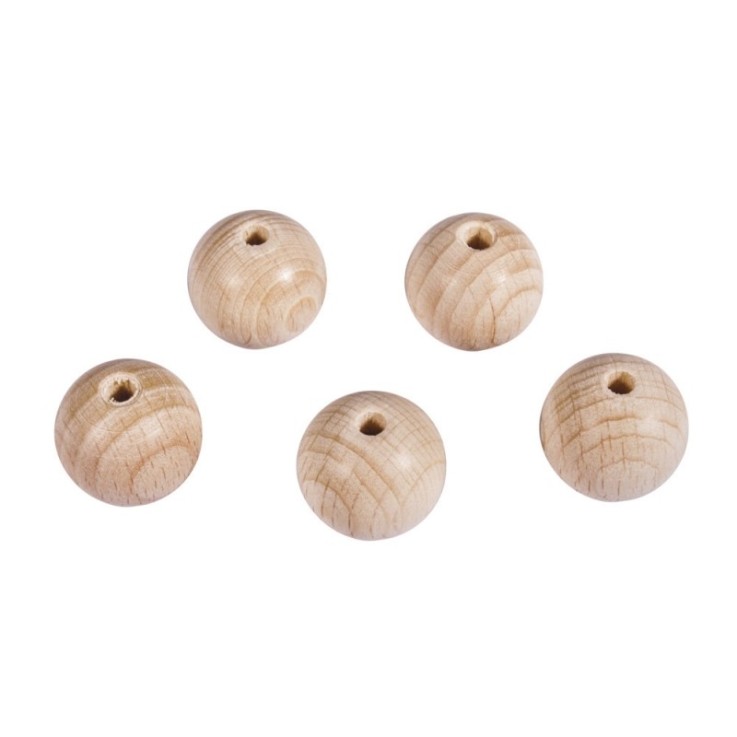 Boules en bois brut, percées,20mm, forage 4mm, 10 pces
