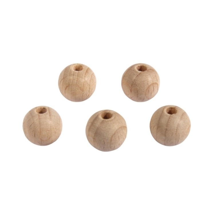 Boules en bois brut, percées, 15mm, forage 4mm, 15pces