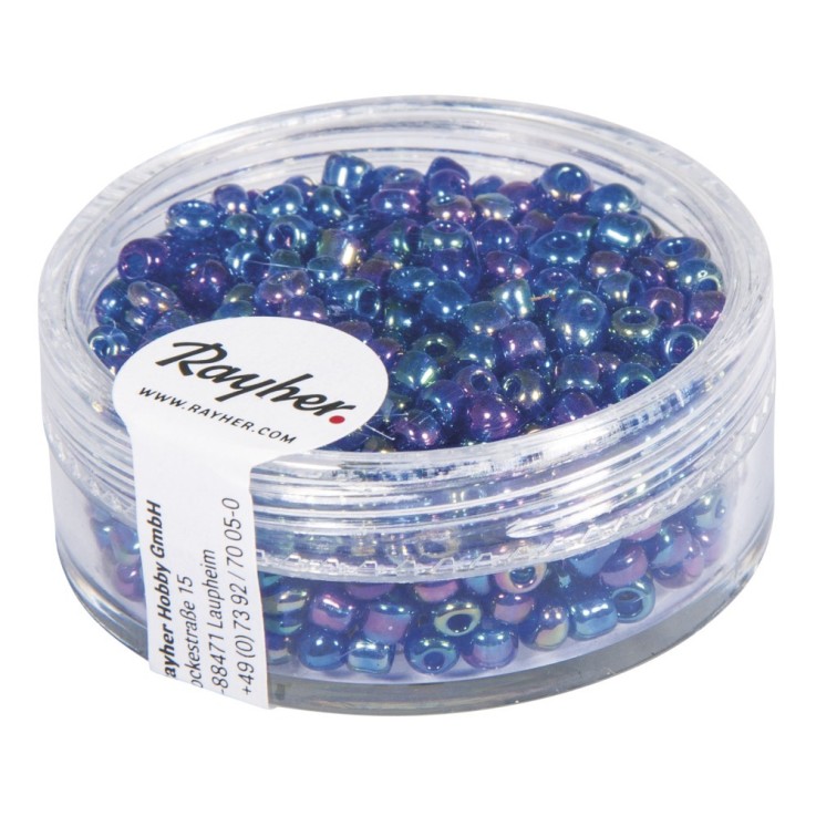 Rocailles, 2,6mm ø, transparentes lustré, bleu foncé, boîte 17 g
