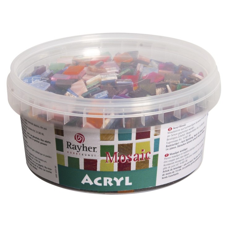Assort. mosaïques acryliques, Colore, 1x1cm, env. 1200 pces, Boîte 300g