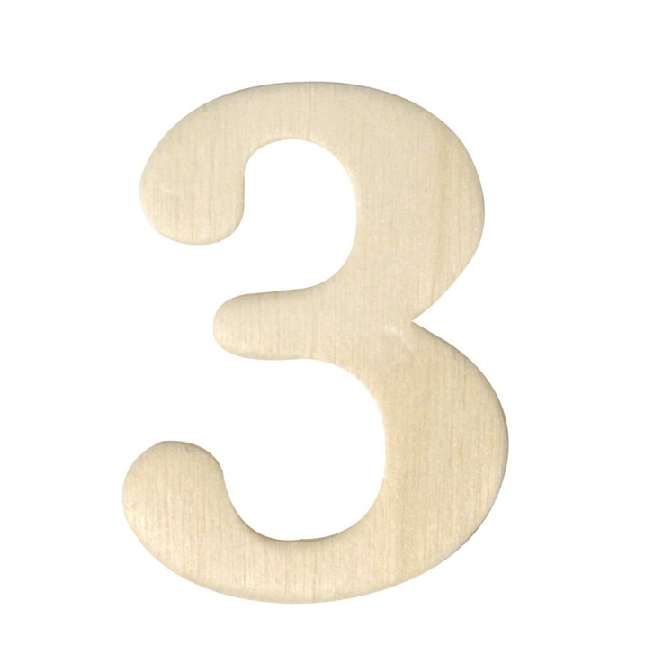 Chiffres en bois 3 Hauteur 4 cm