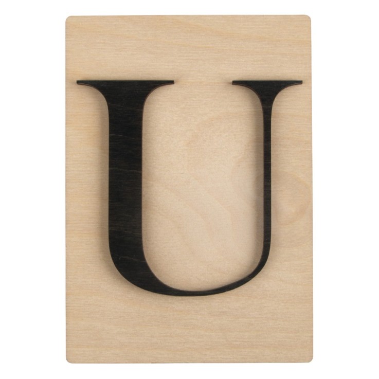 Lettre en bois U, FSC Mixed Credit, noir, 10,5x14,8cm