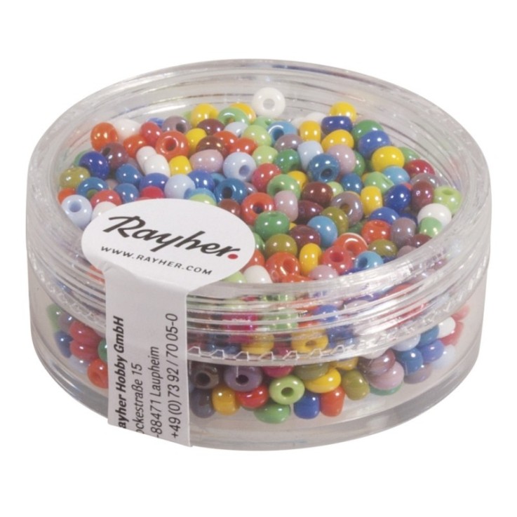 Rocailles, 2,6 mm ø, opaques lustre, assorties, boîte 17 g