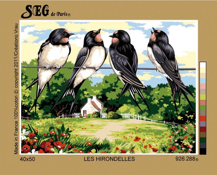 Canevas antique Les hirondelles 40x50cm