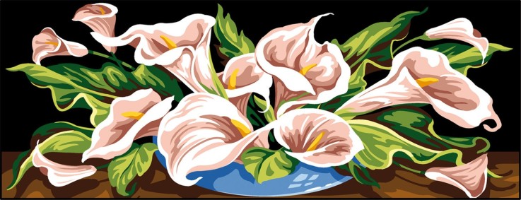 Canevas antique Débordement d'arums 25x60cm