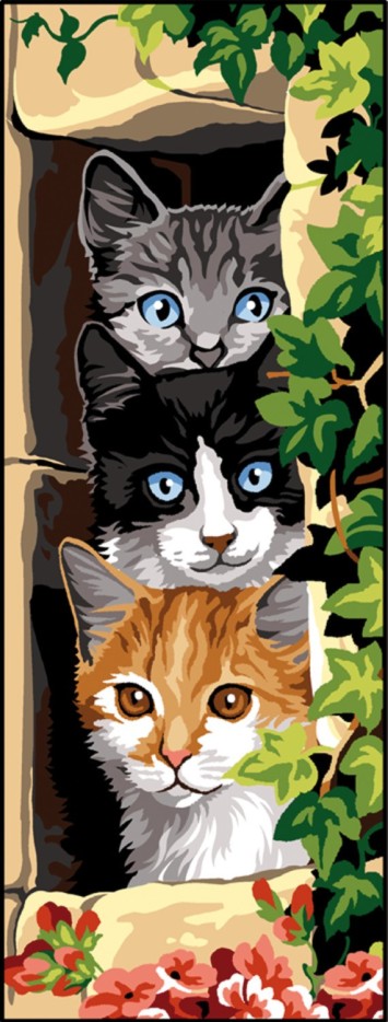 Canevas antique Les trois chats 25x60cm