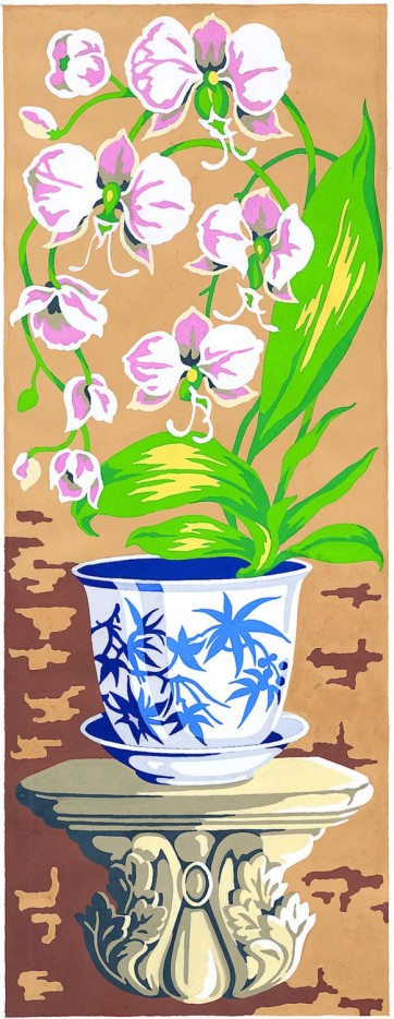 Canevas antique Orchidée rose 25x60cm