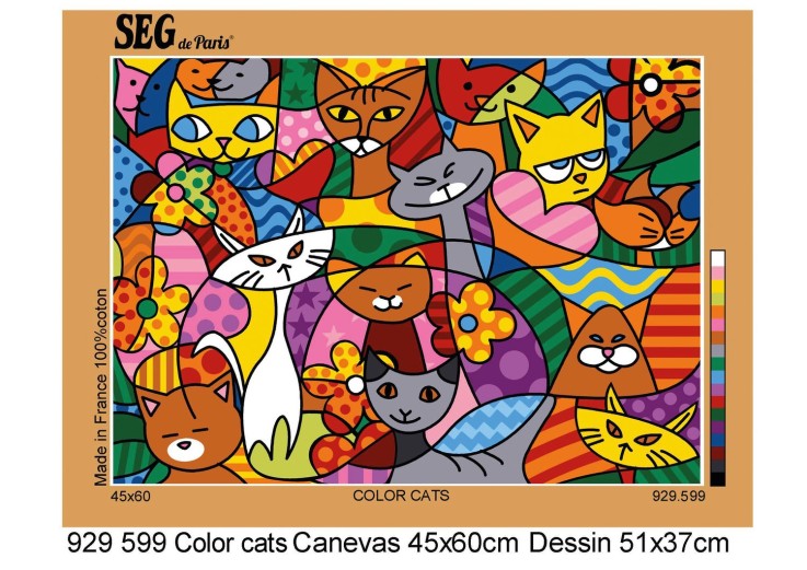 Canevas antique Color cats 45x60cm