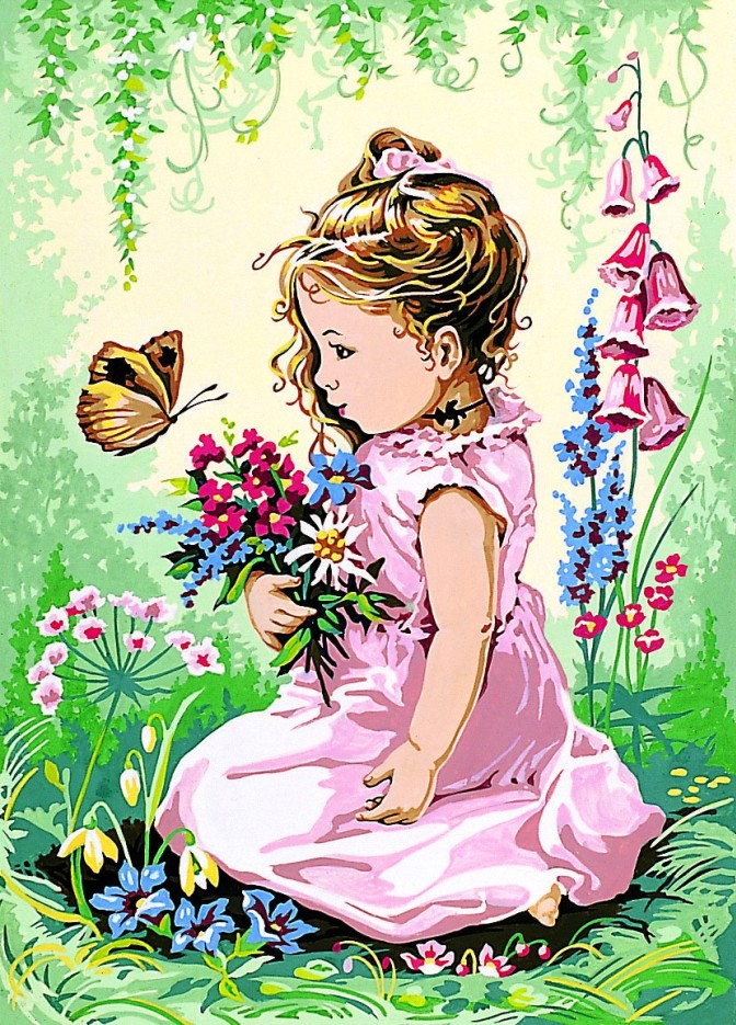 Canevas antique Elise et le papillon 45x60cm