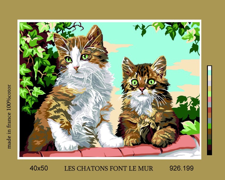 Canevas antique Les chatons font le mur 40x50cm