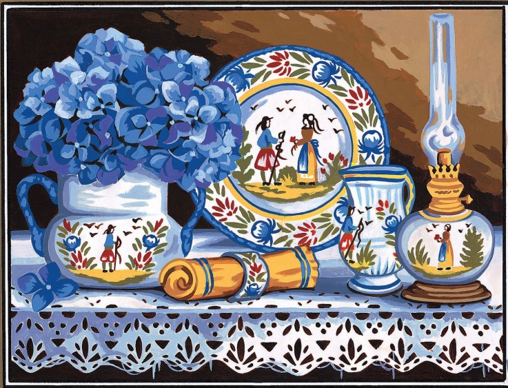 Canevas Pénélope Antique Faïence et hortensias 40X50cm