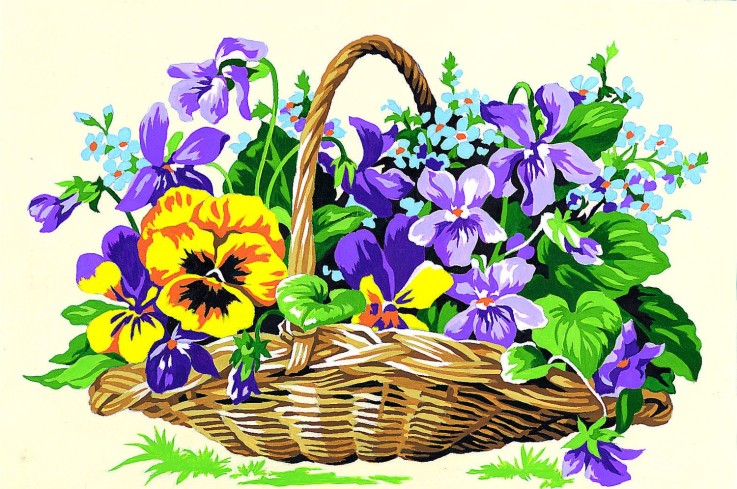 Canevas antique Panier de fleurs 30x40cm