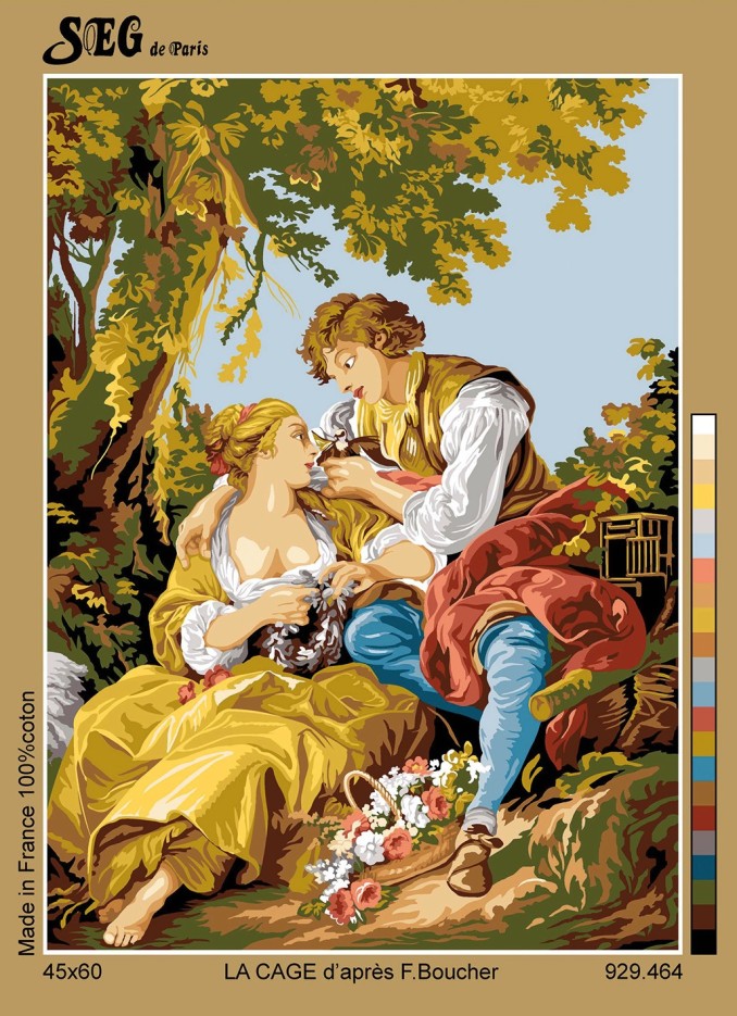 Canevas antique La cage François Boucher 45x60cm