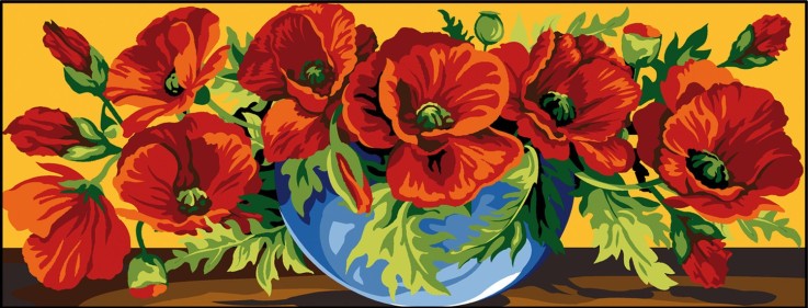 Canevas antique Débordement de coquelicots 25x60cm