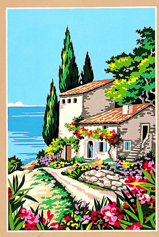 Canevas antique Maison en bord de mer 30x40cm